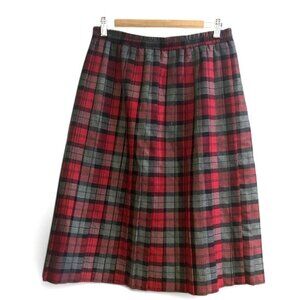 Vintage Fairset Red Gray Plaid Midi Skirt‎ Preppy Academia Collegiate Wool Blend